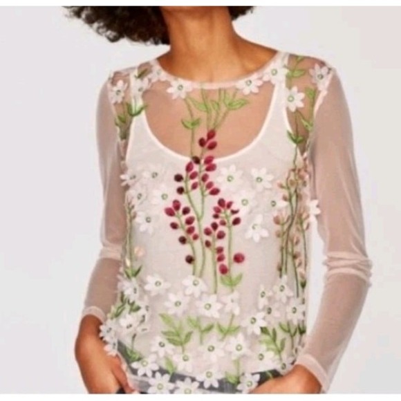 Zara Floral Applique Mesh Top S Sheer 3D Flowers Embroidered Boho Festival Fairy - Picture 13 of 15